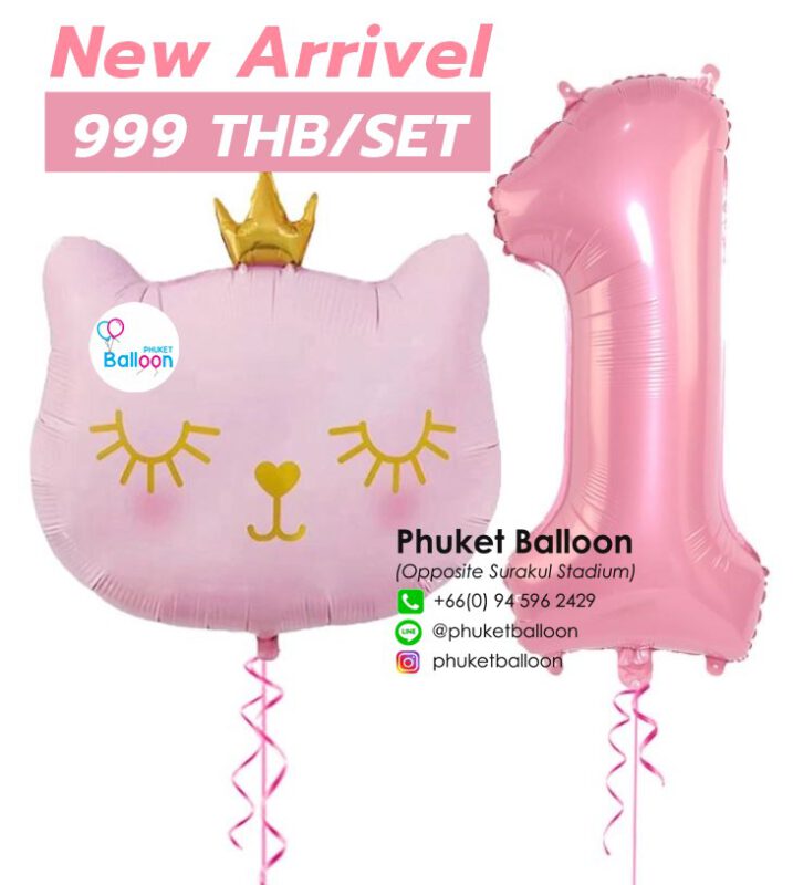 first birthday Pink Cat Balloons and Crown Cat Party Decorations phuket patong