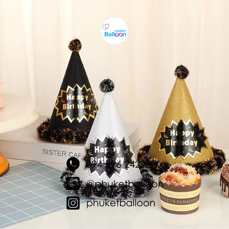 silver black and gold Birthday Party Hats Store phuket balloons
